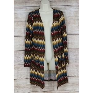 Angela Fashion Womens Knit Zig Zag Print Kimono Duster Cardigan Sz Small Med